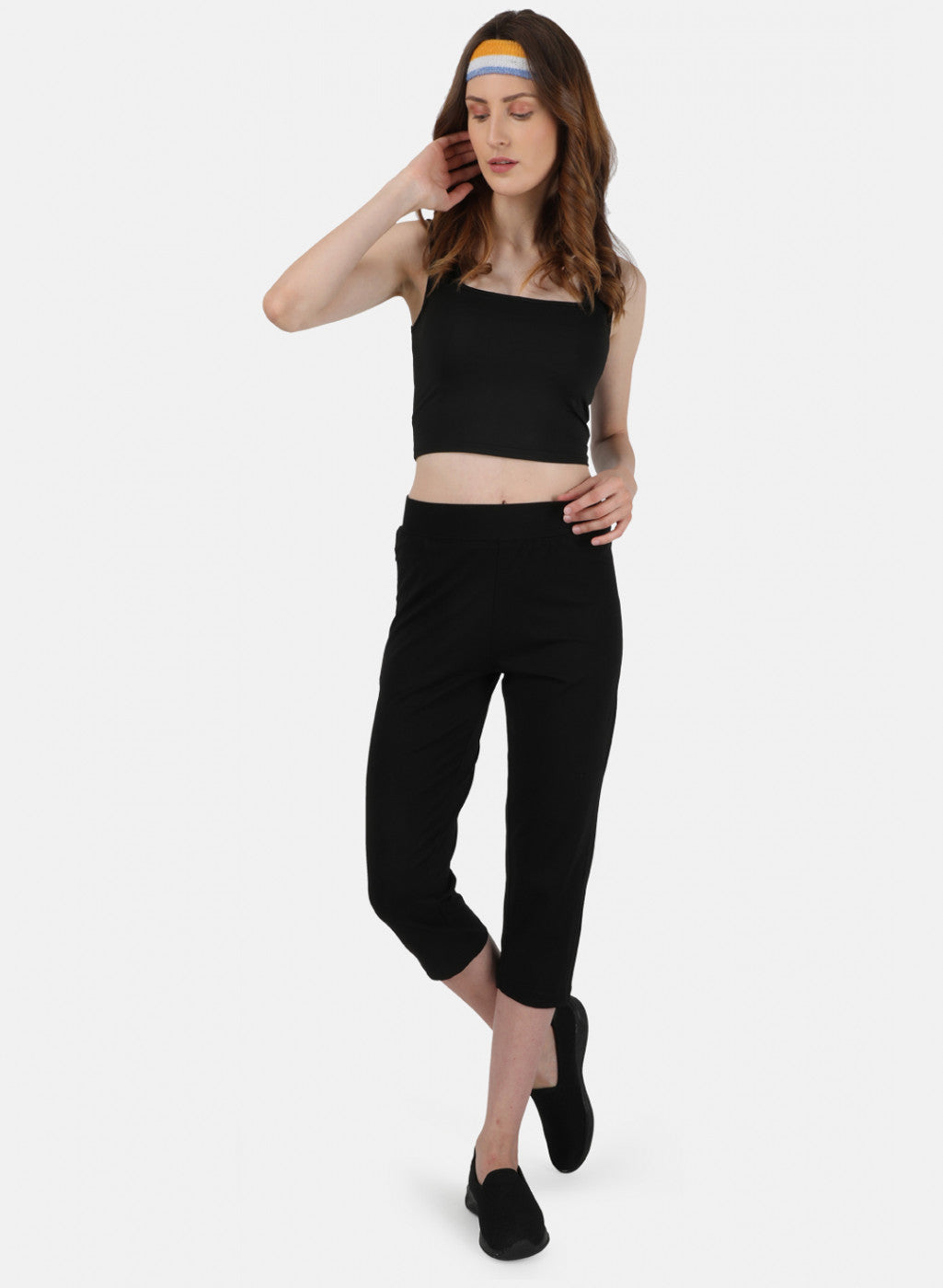 Womens Black Regular Capri