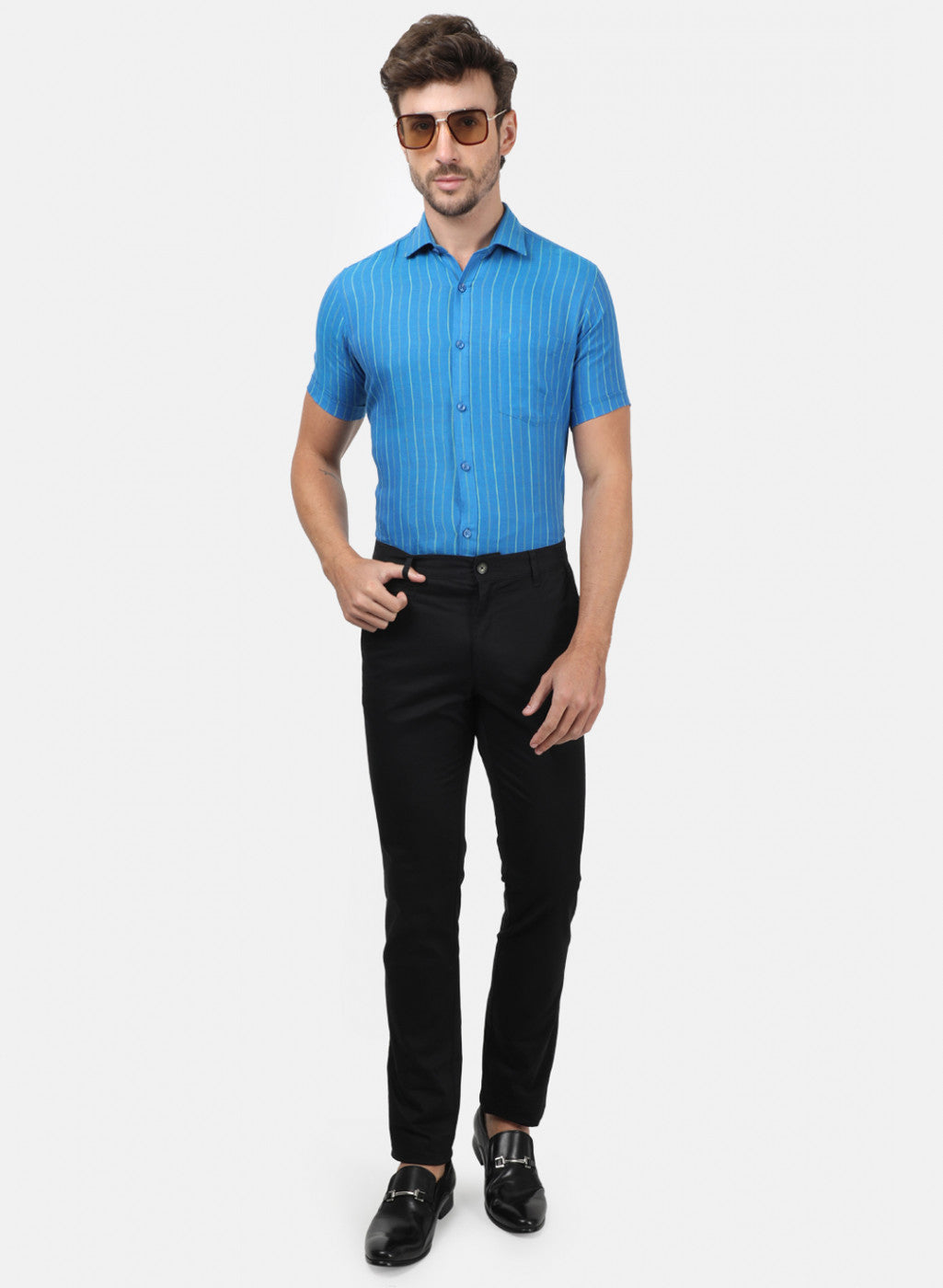 Men Black Plain Trousers