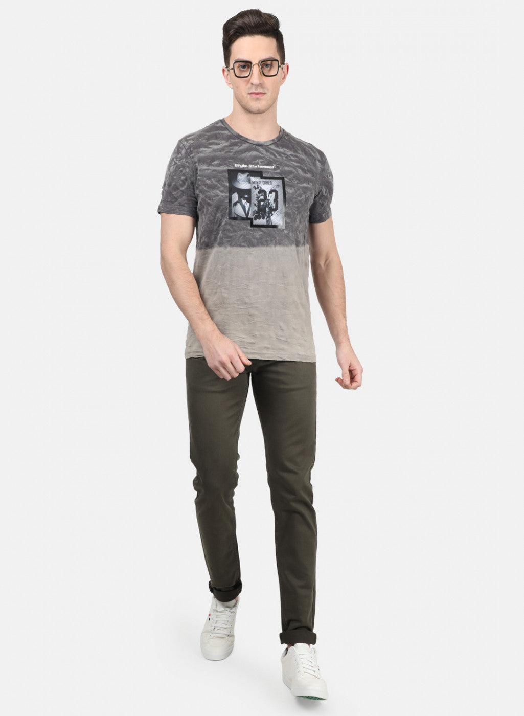 Mens Grey Printed T-Shirt