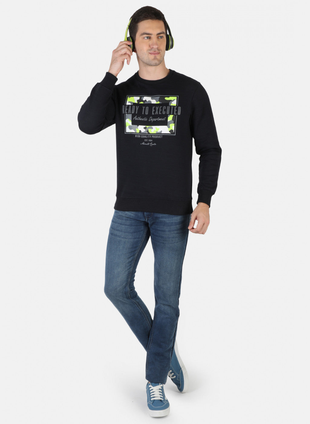 Men Blue Printed Sweatshirt