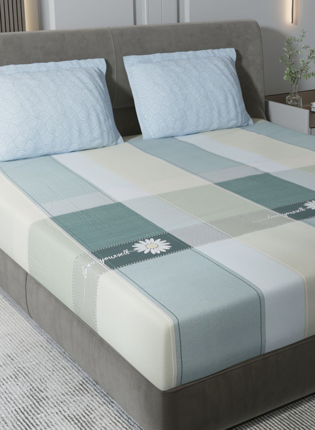 200TC Pure Cotton King Bedsheet with 2 Pillow Covers