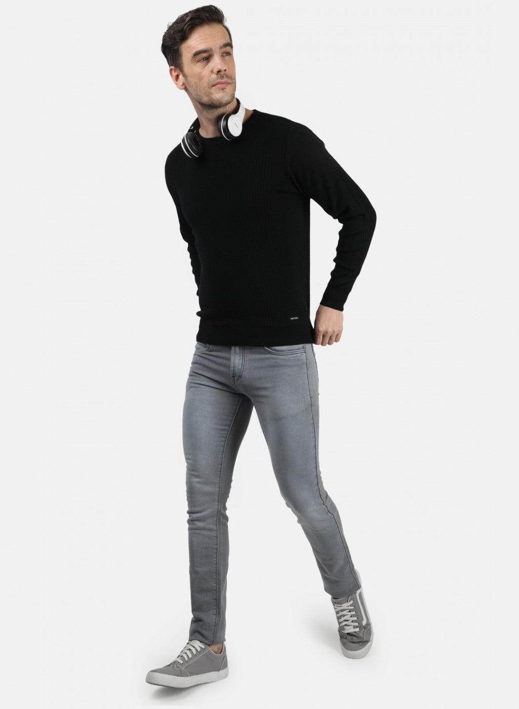 Men Black Solid Pullover