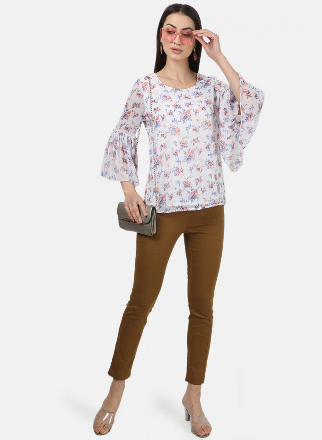 Womens White Printed Tops