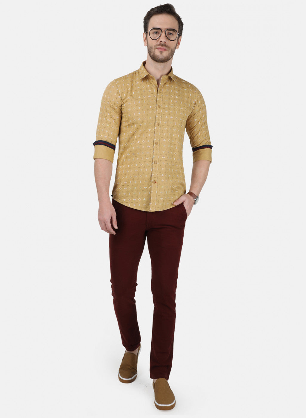 Mens Brown Printed Shirt
