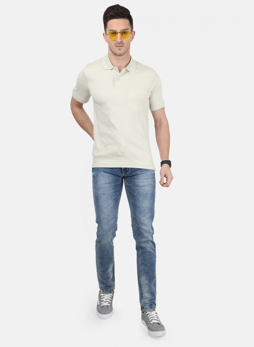Mens Cream Plain T-Shirt