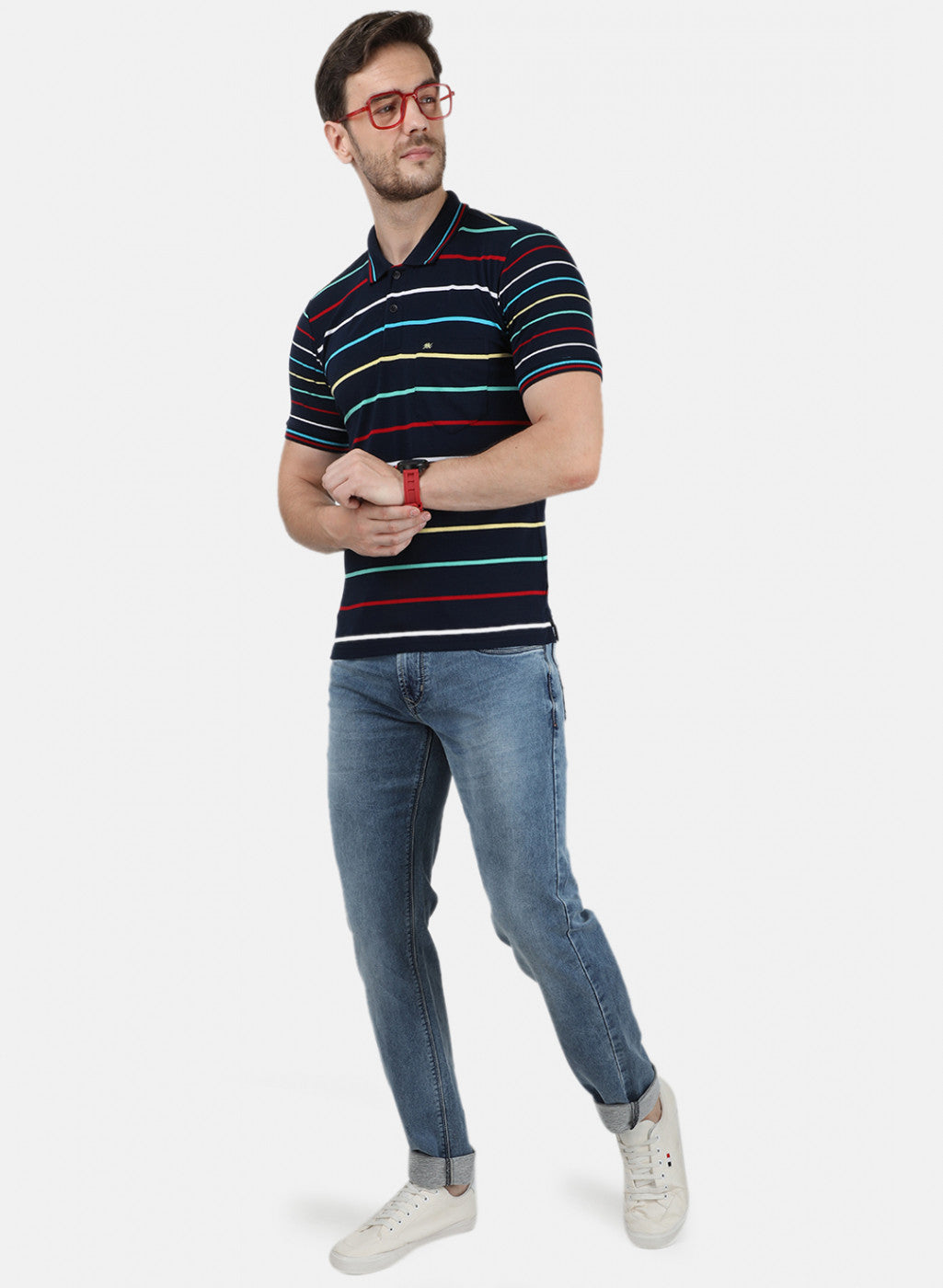 Mens NAvy Blue Stripe Collar T-Shirts