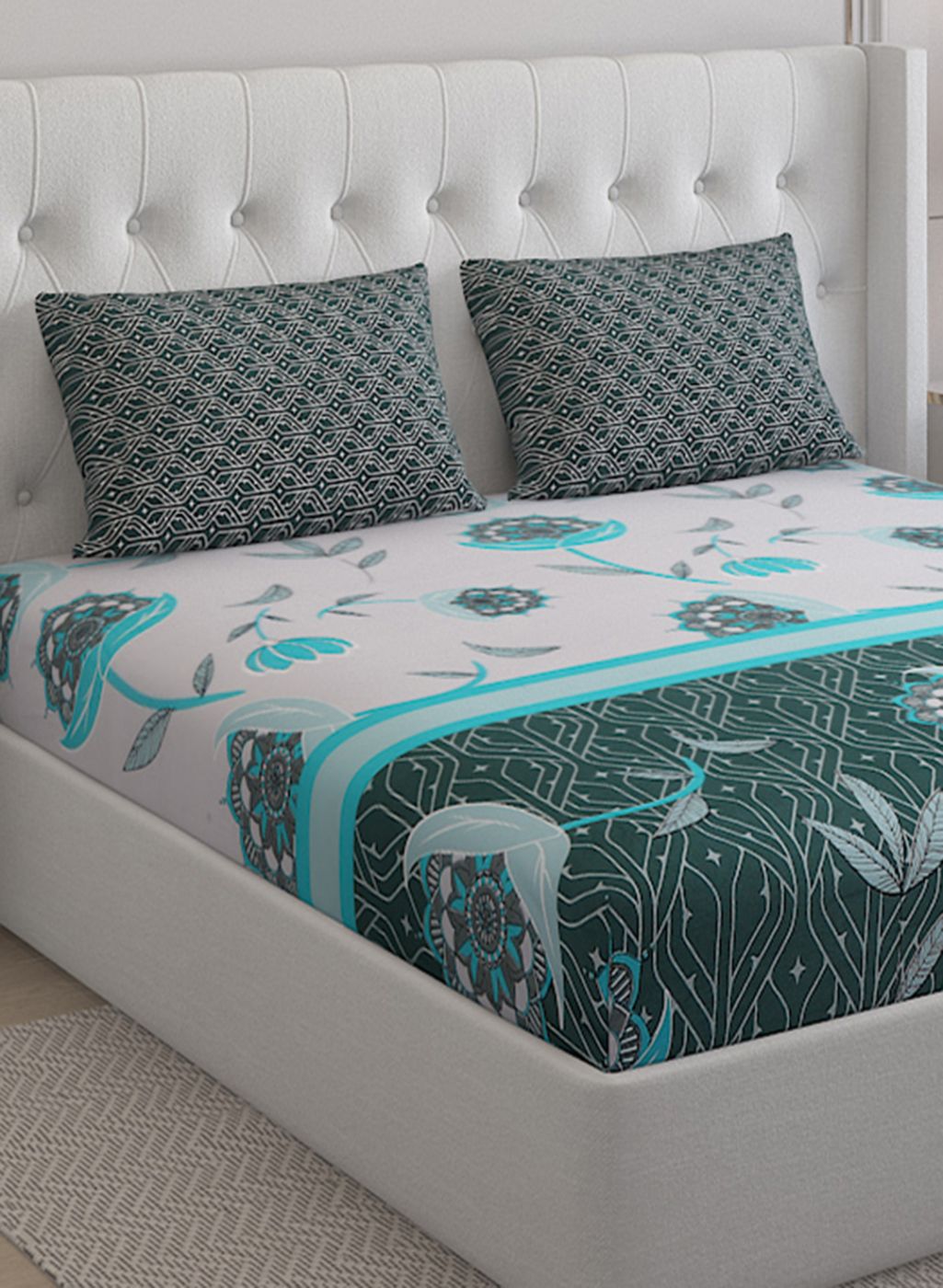 144TC Pure Cotton Single Bedsheet with 2 Pillow Covers