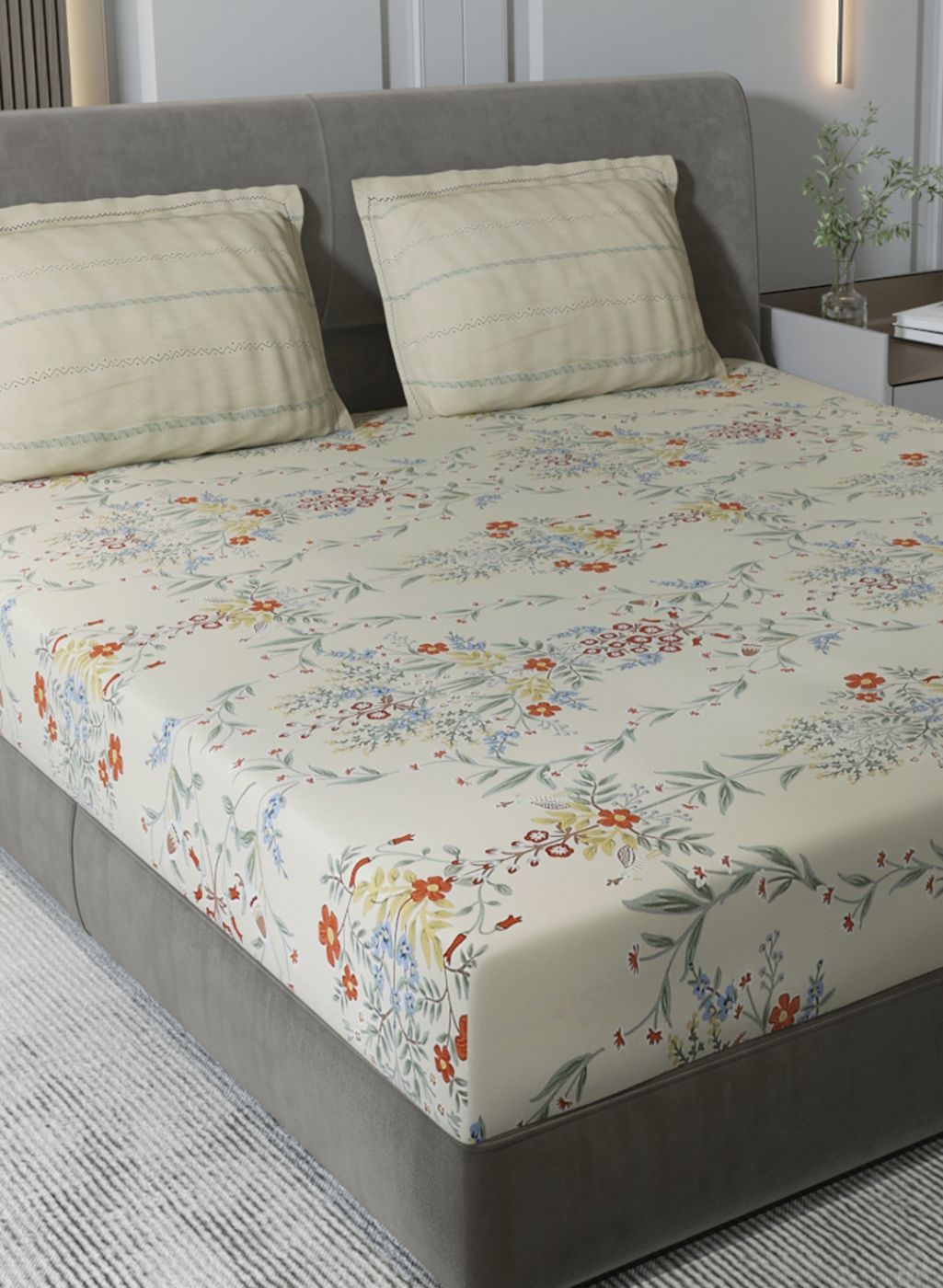 200TC Pure Cotton Queen Bedsheet with 2 Pillow Covers