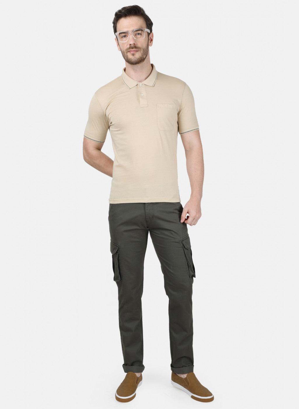 Mens Beige Plain T-Shirt