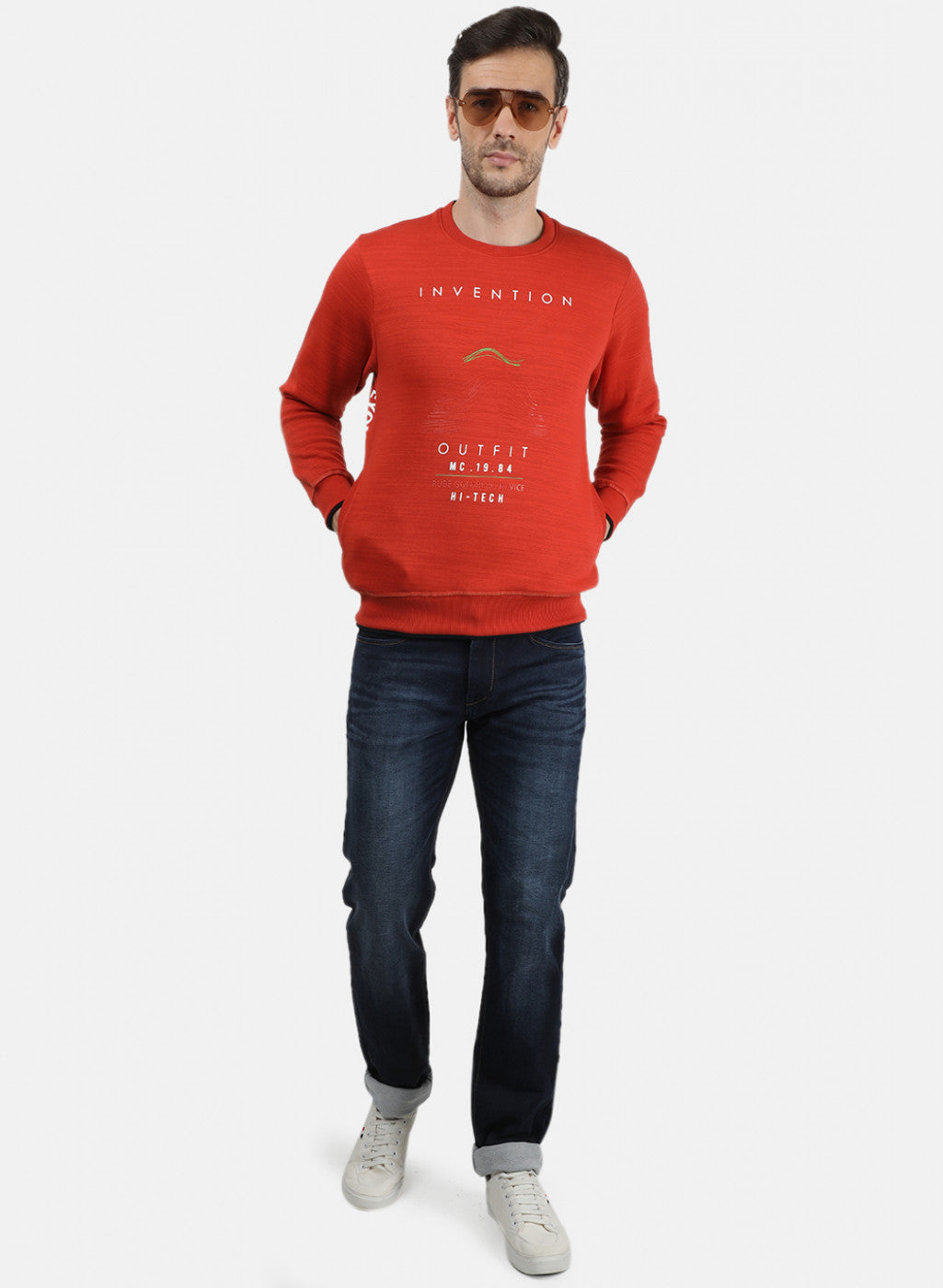 Men Orange Printed Sweatshirt