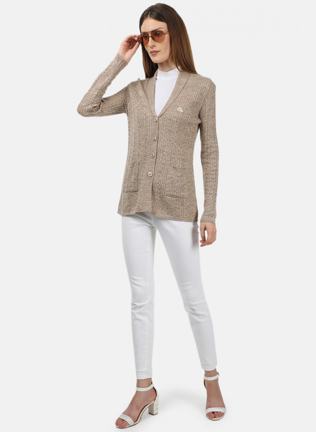 Women Beige Solid Cardigan