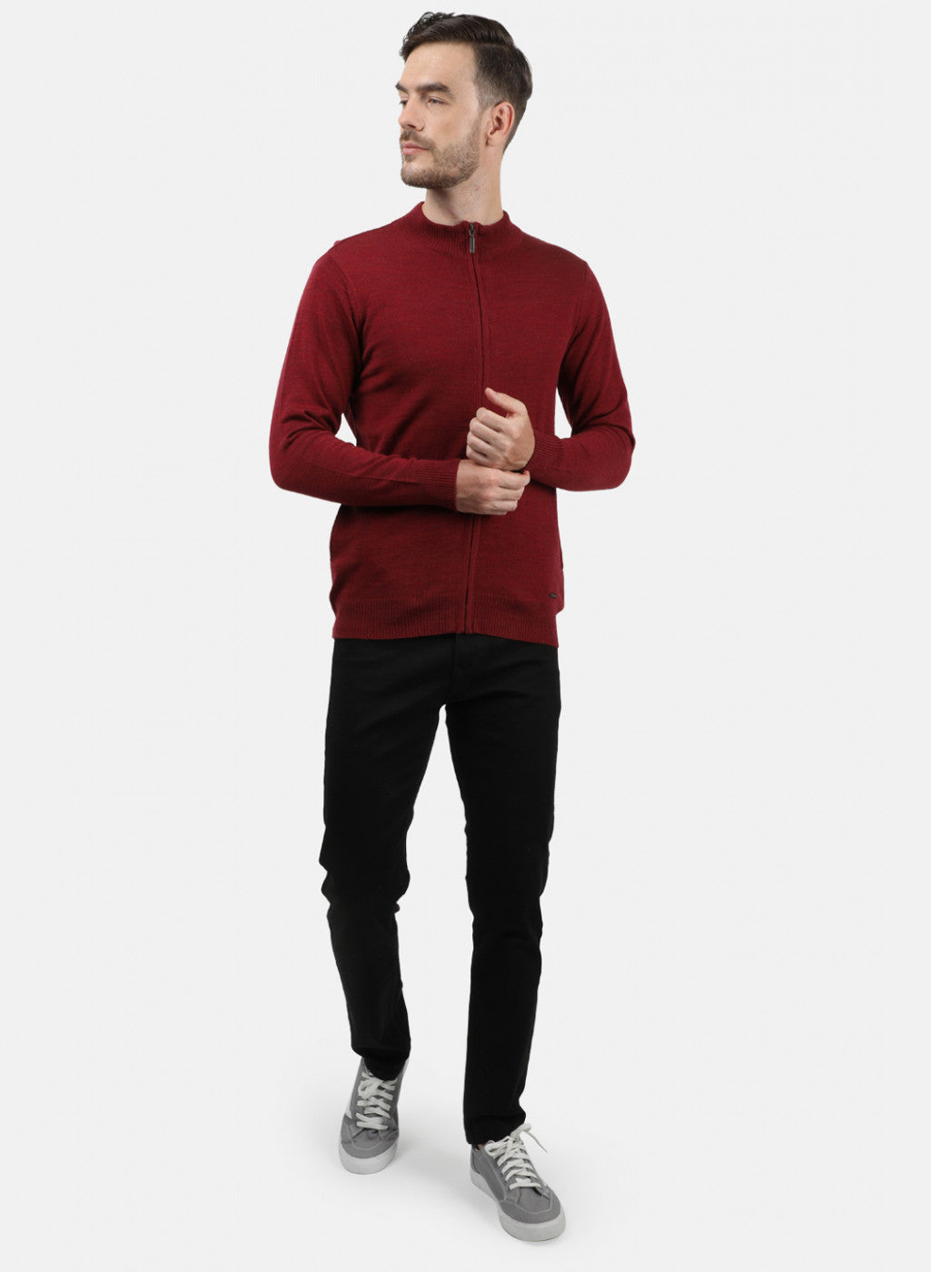 Men Maroon Solid Pullover