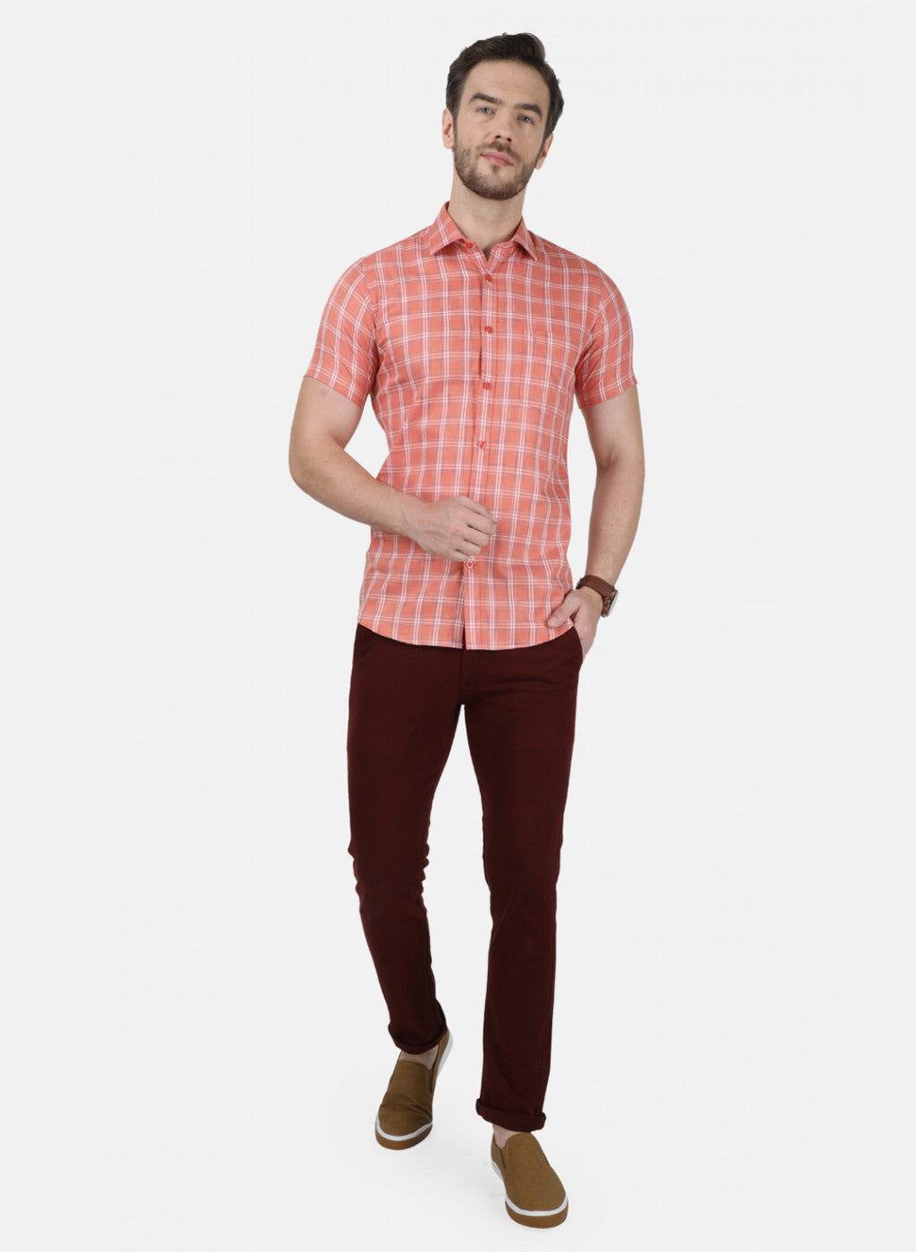 Mens Orange Check Shirt