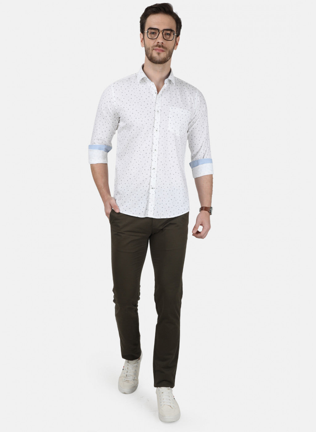 Mens White Printed Shirt