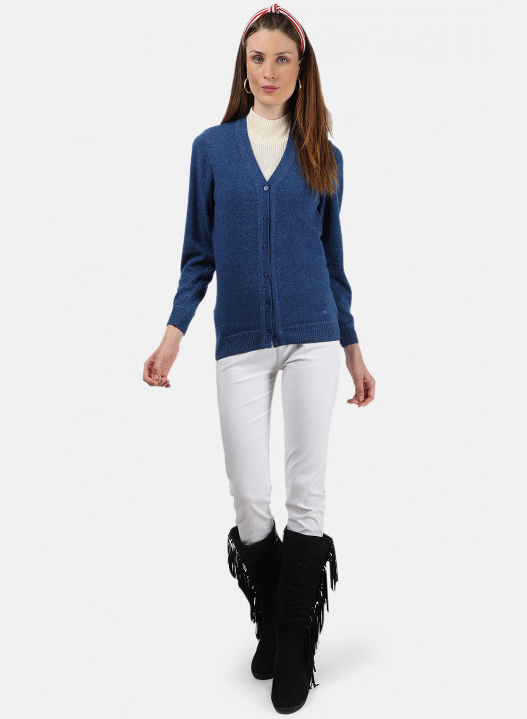 Women Blue Solid Cardigan