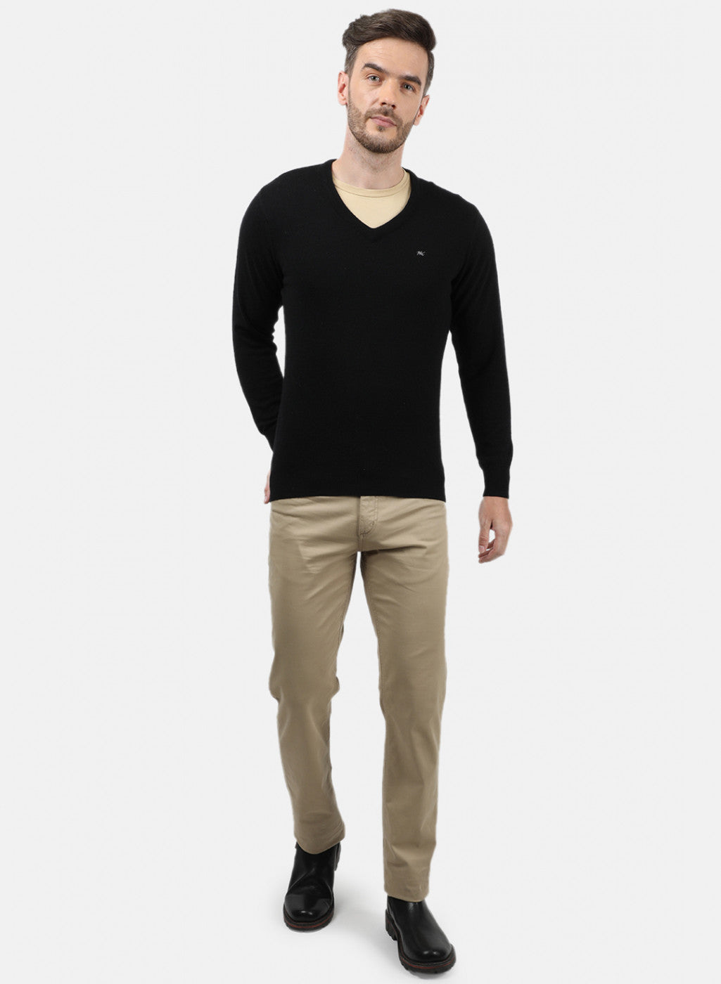 Men Black Solid Pullover