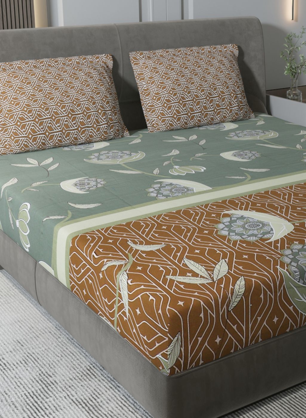 144TC Pure Cotton King Bedsheet with 2 Pillow Covers