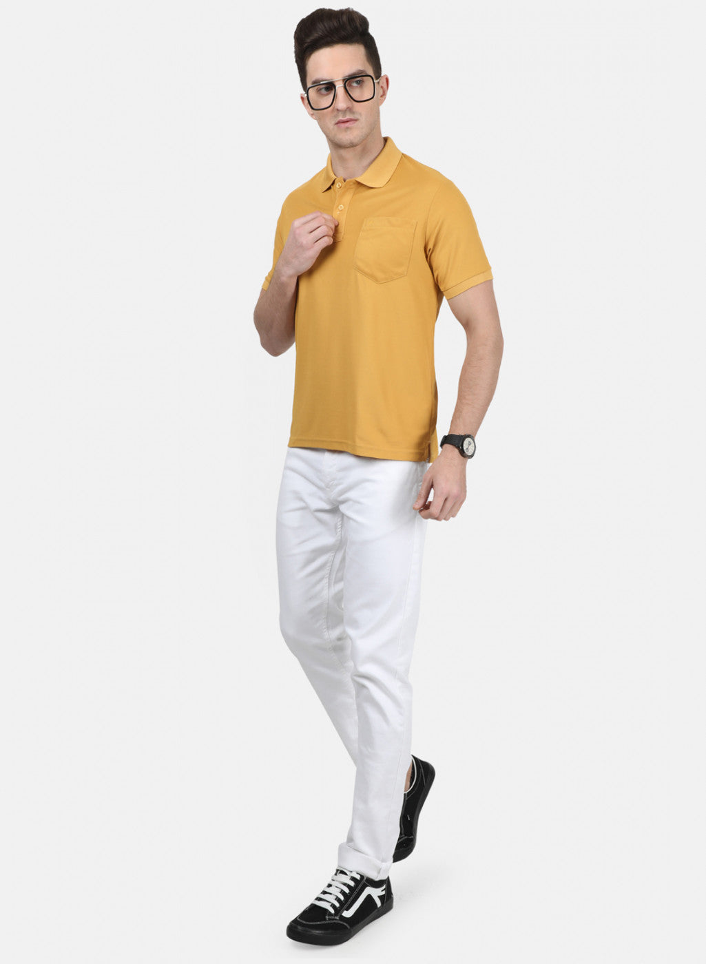 Mens Yellow Plain T-Shirt