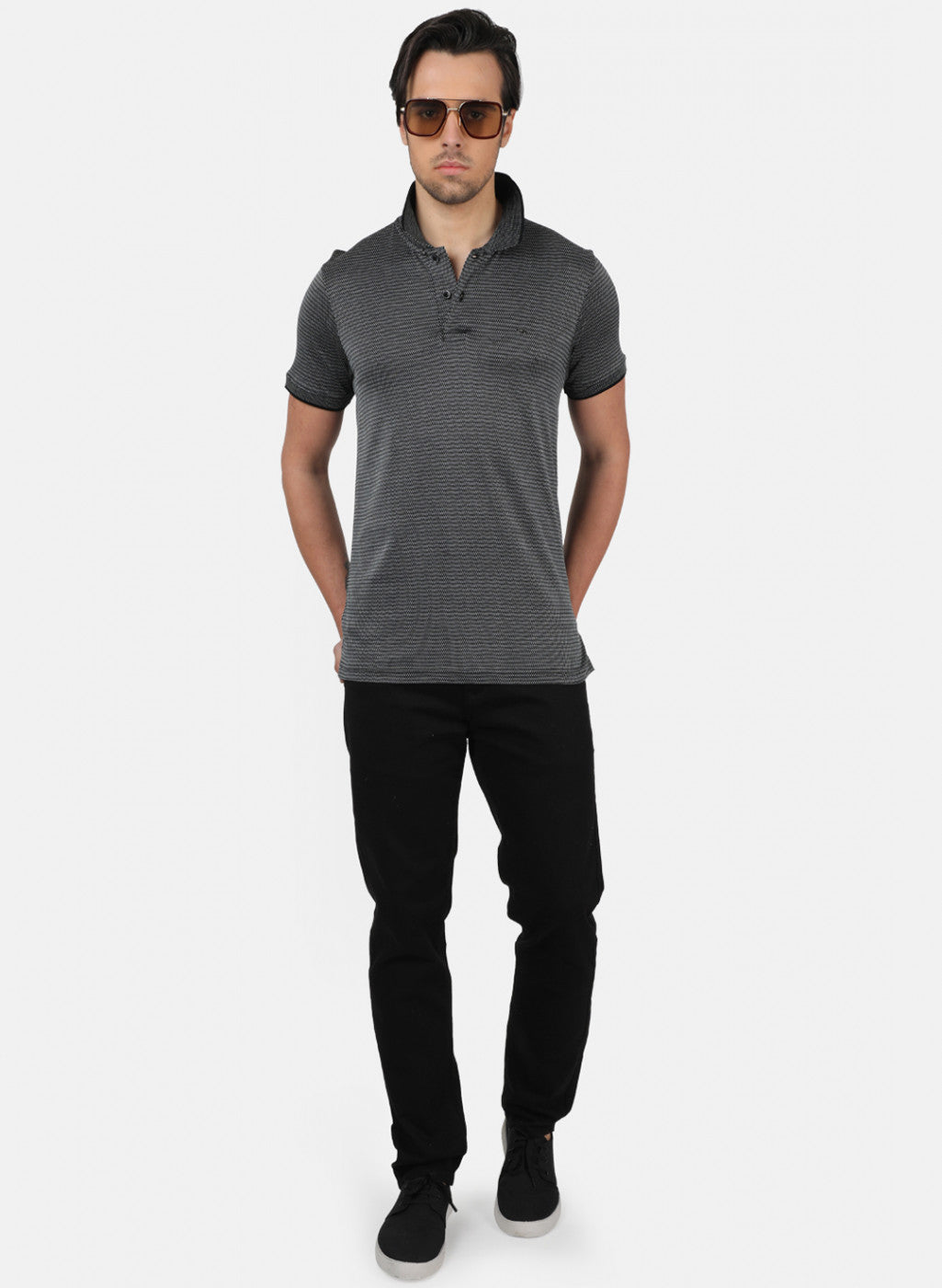 Men Black jacquard T-Shirts