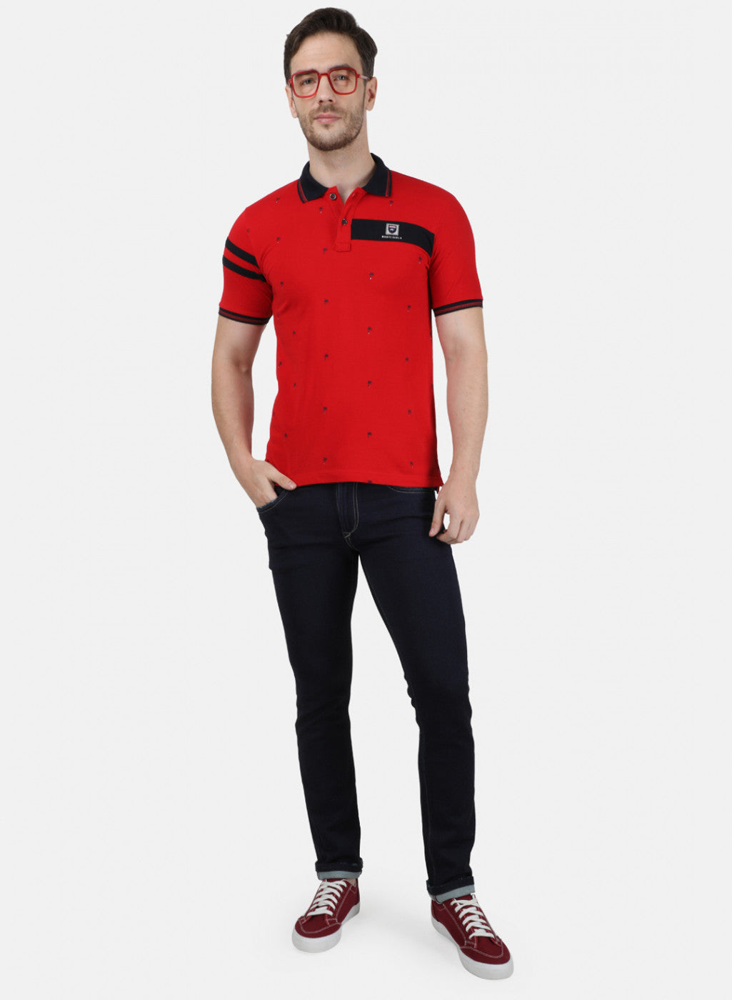 Mens Red Plain Collar T-Shirts