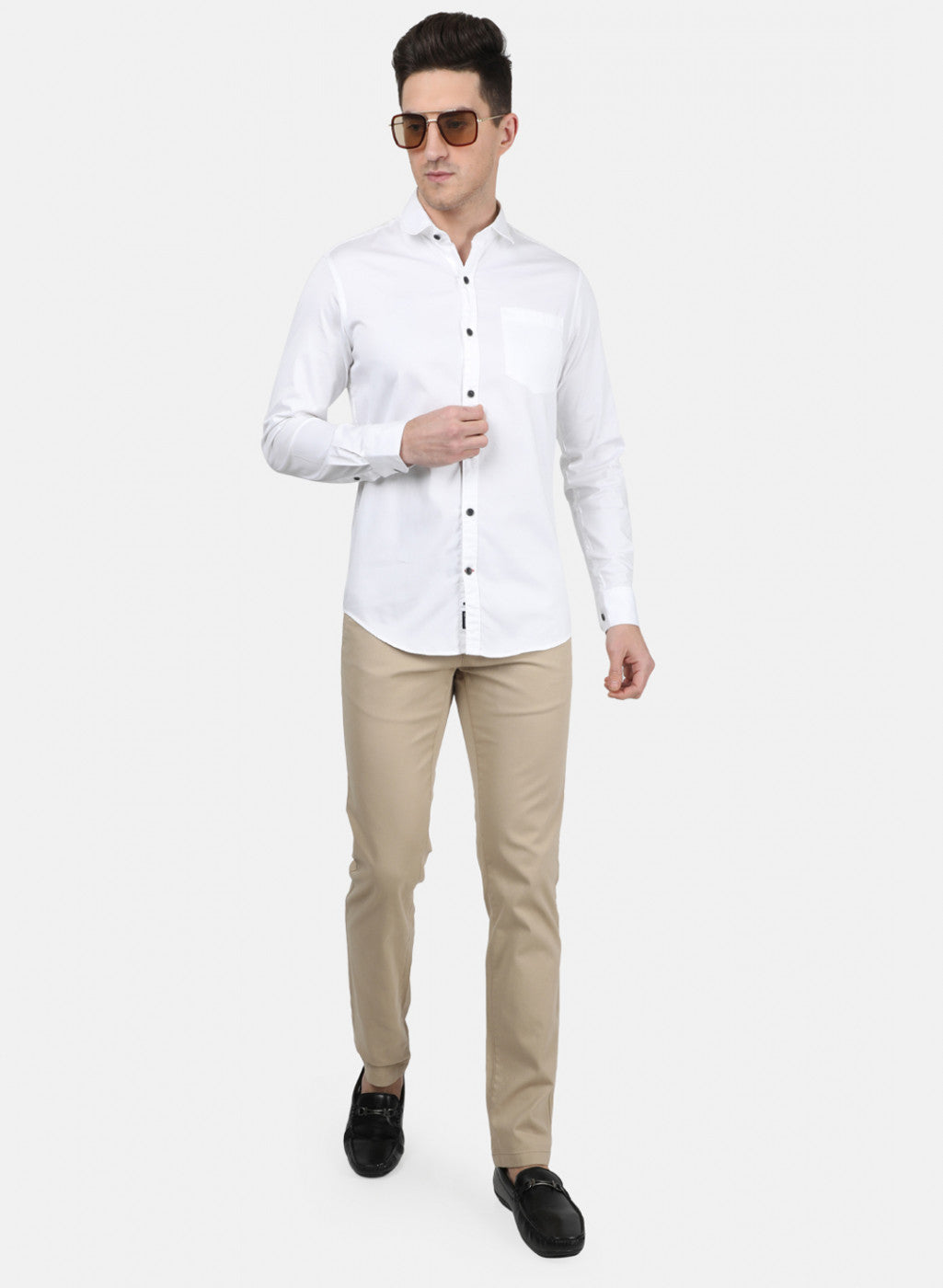 Mens White Solid Shirt