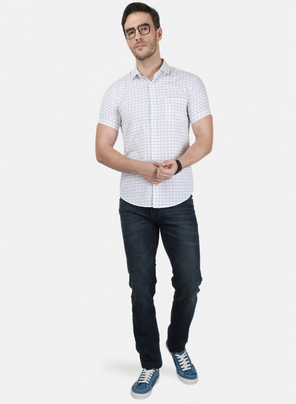 Mens White Printed Shirt
