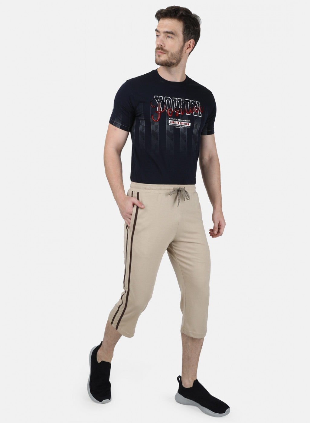 Mens Light Brown Plain Capri