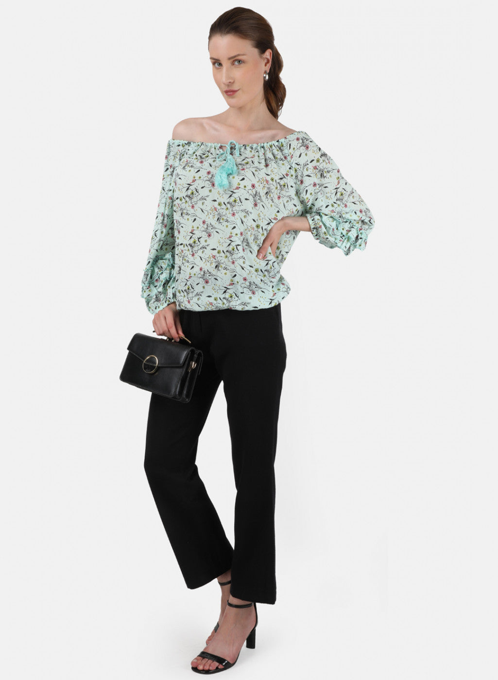Womens Light Green Printed Top