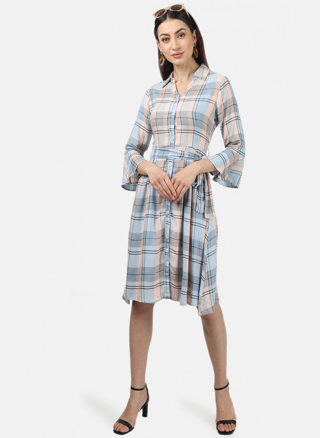 Womens Multi Color Check Dress