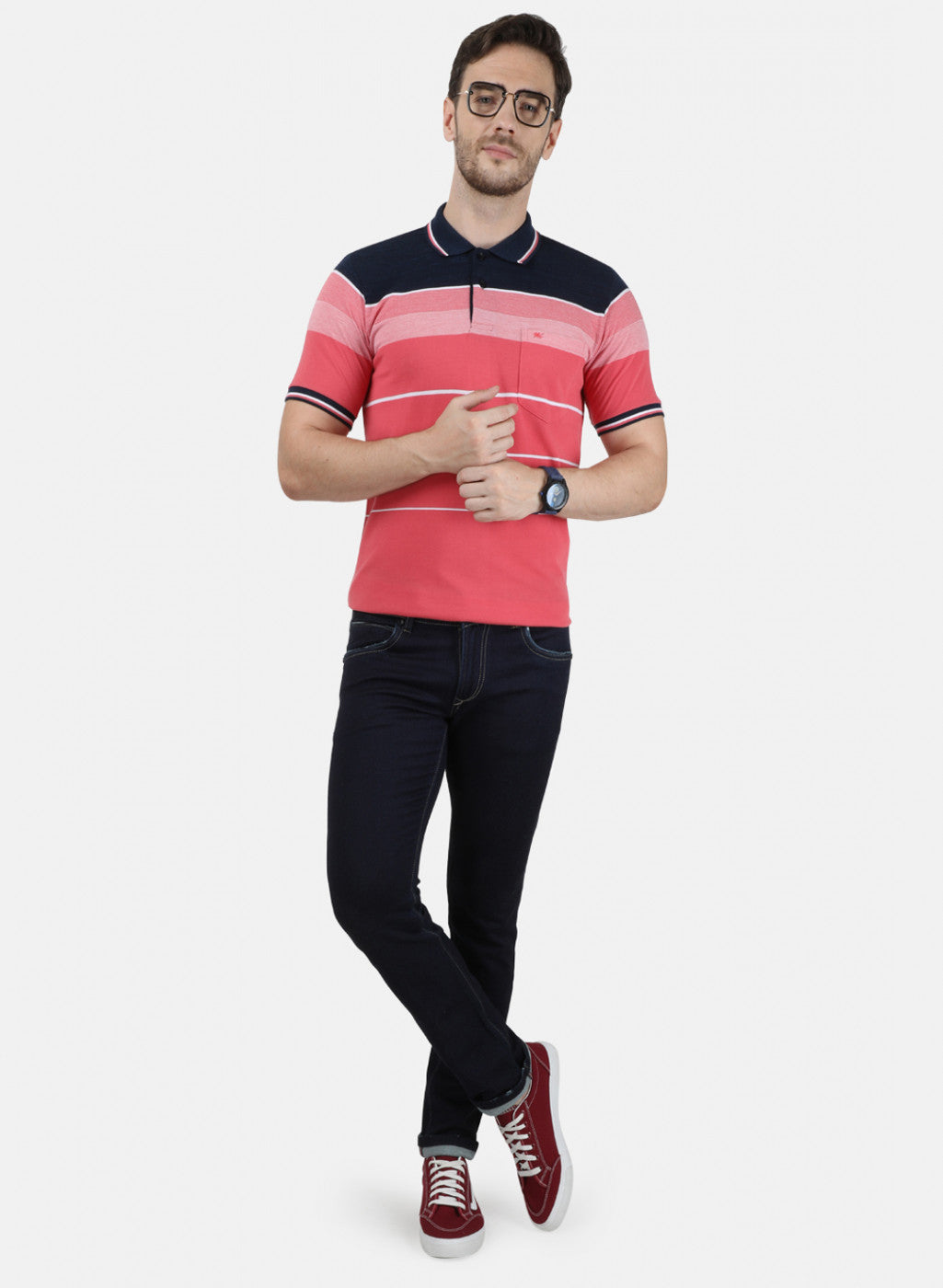 Mens Pink Stripe Collar T-Shirts