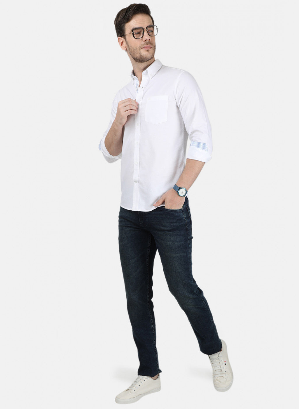 Mens White Solid Shirt