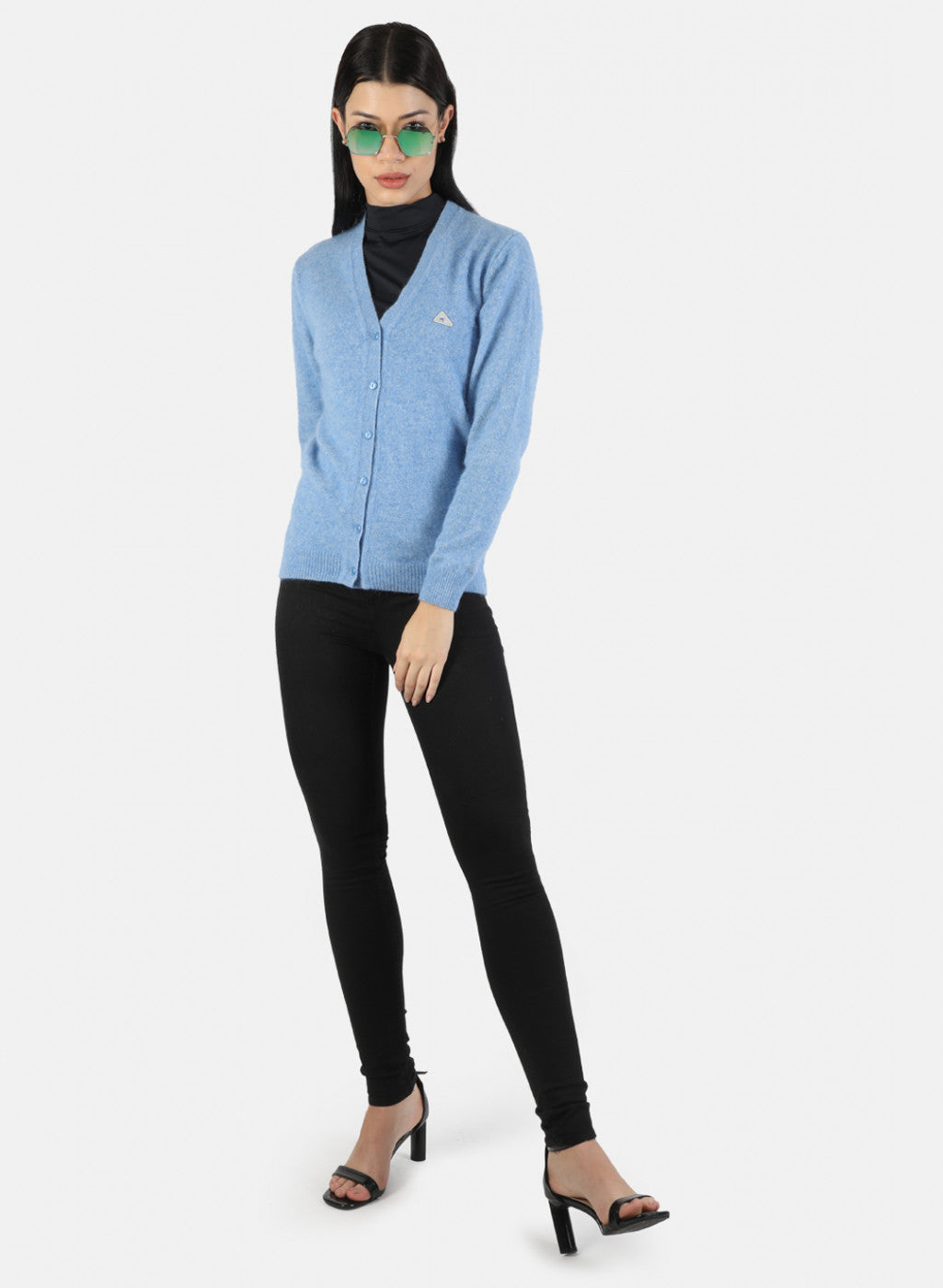 Women Blue Solid Cardigan