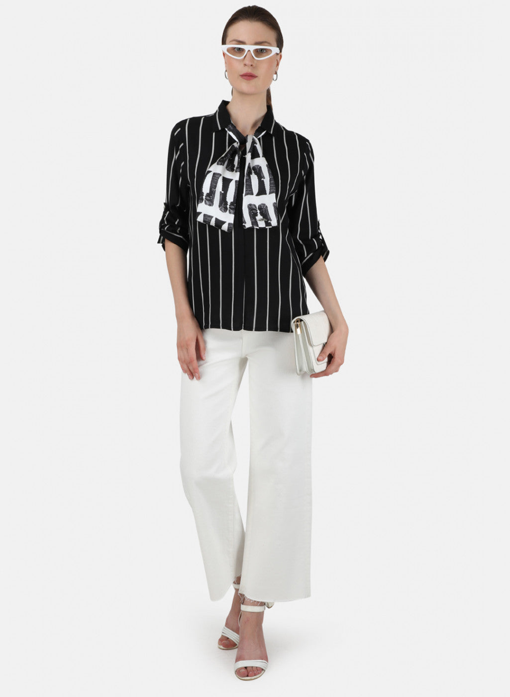 Womens Black & White Printed Top