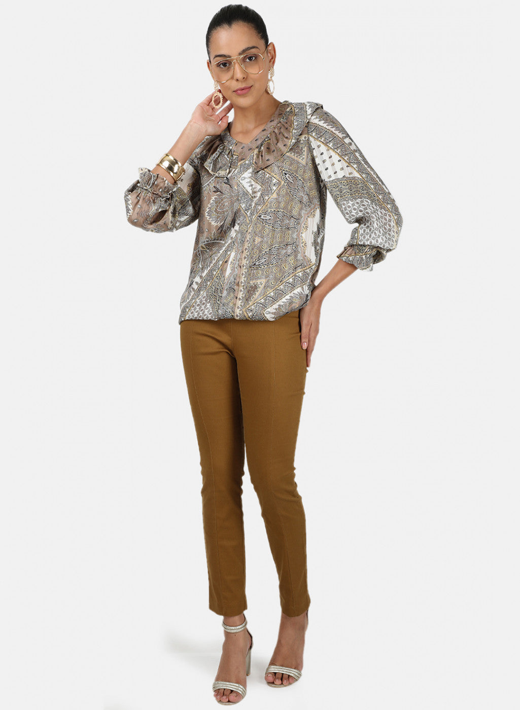 Womens Beige Printed Top