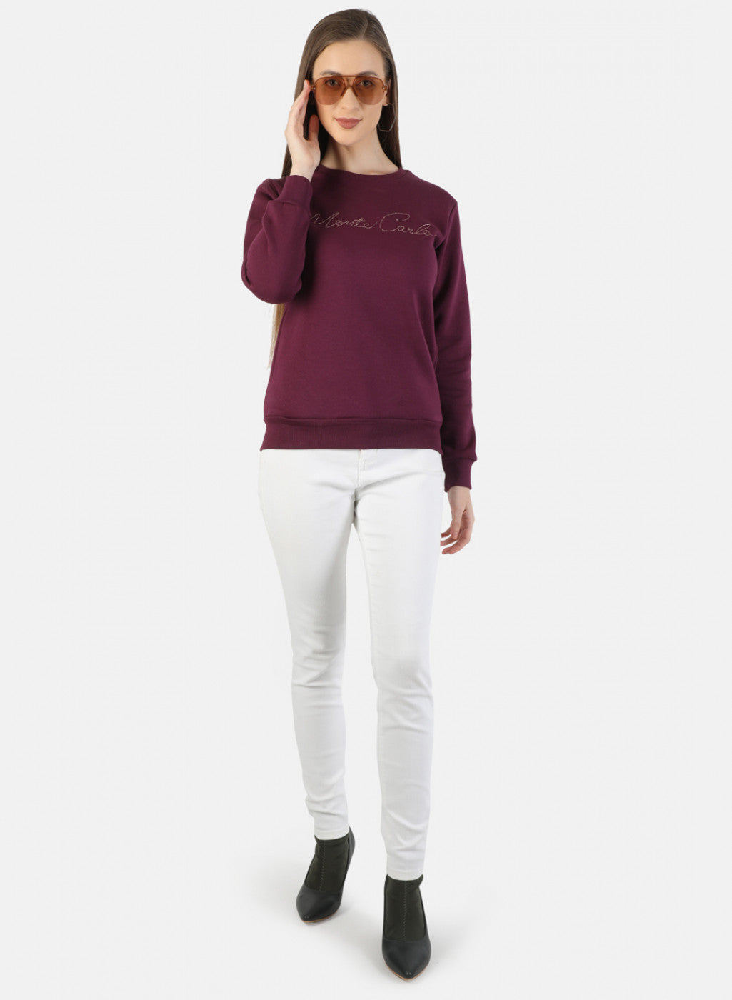 Women Purple Embroidered Sweatshirt