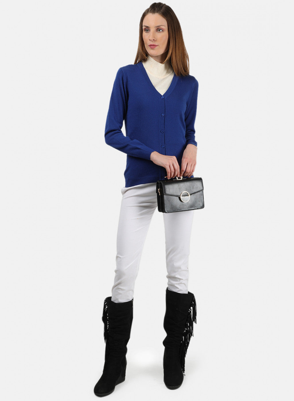 Women Royal Blue Solid Cardigan