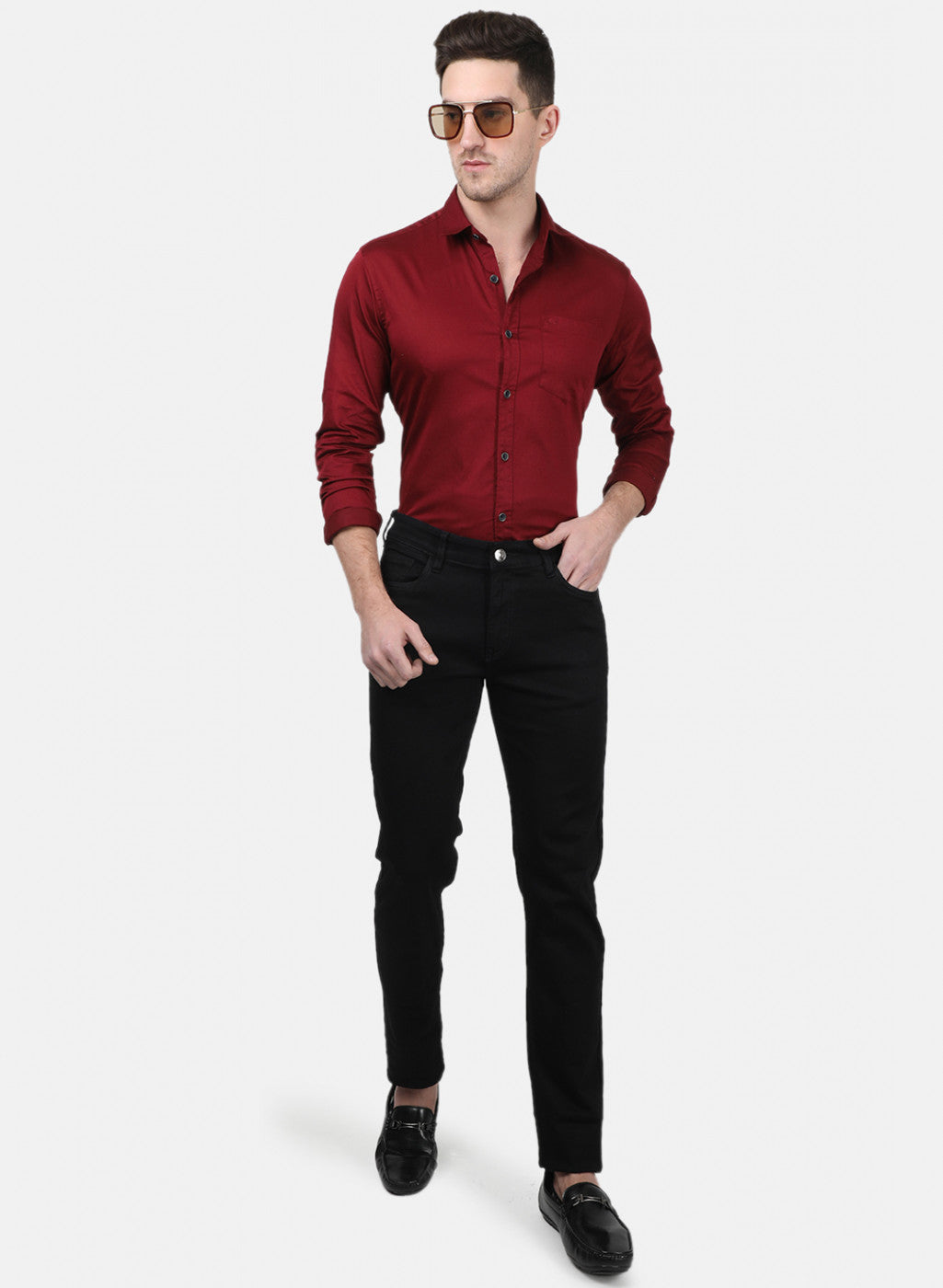 Mens Maroon Solid Shirts