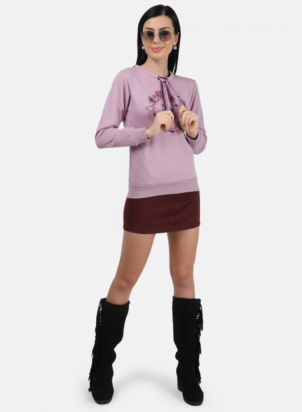 Women Purple Printed Sweatshirt