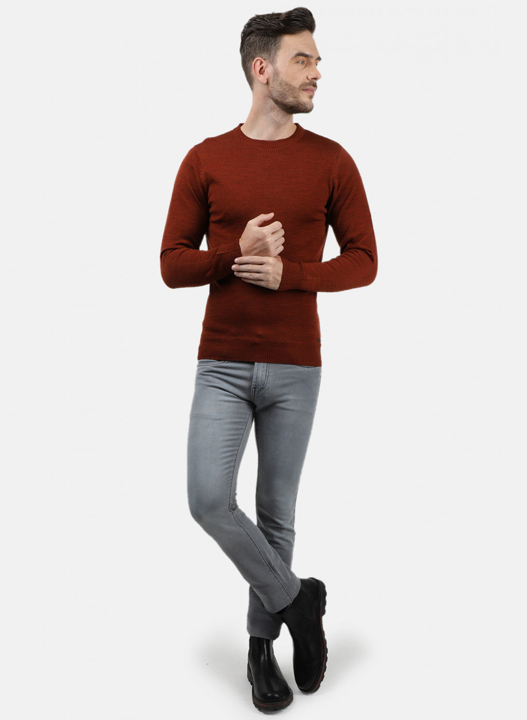 Men Brown Solid Pullover
