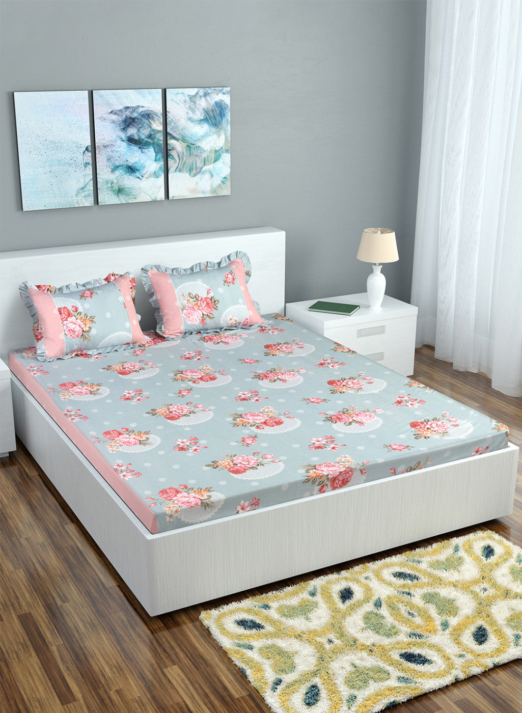 Multi Color 130 GSM Bedsheet with 2 Pillow Covers