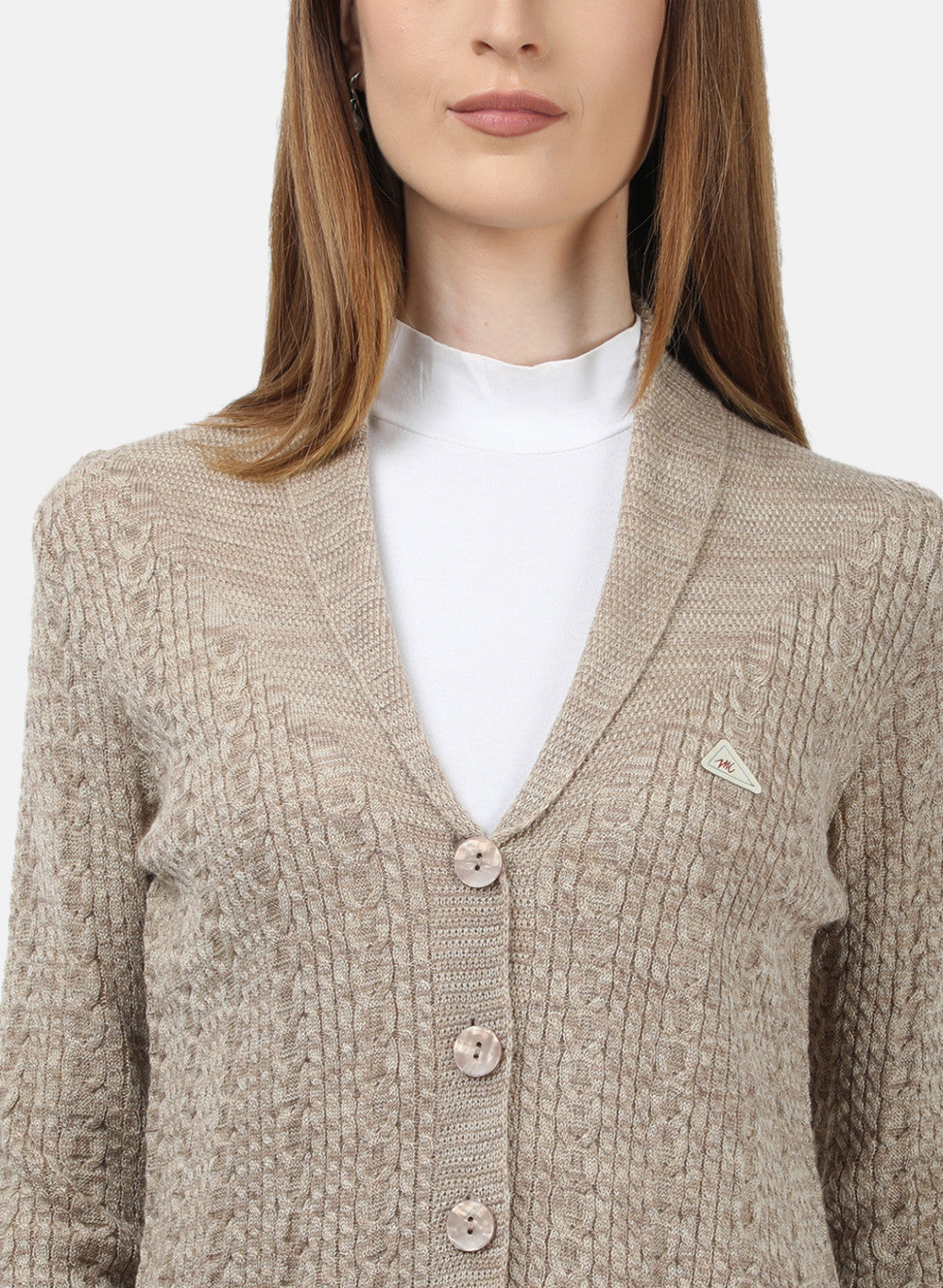 Women Beige Solid Cardigan