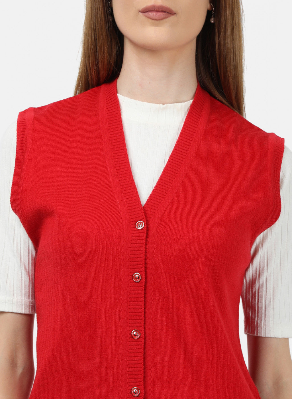 Women Red Solid Cardigan
