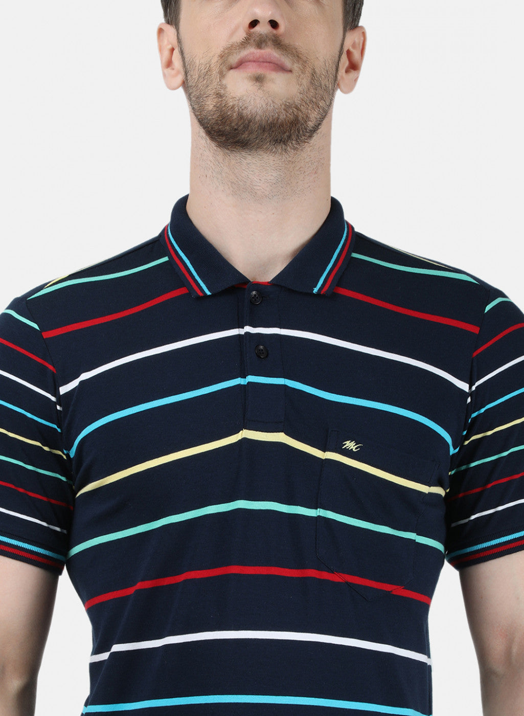 Mens NAvy Blue Stripe Collar T-Shirts