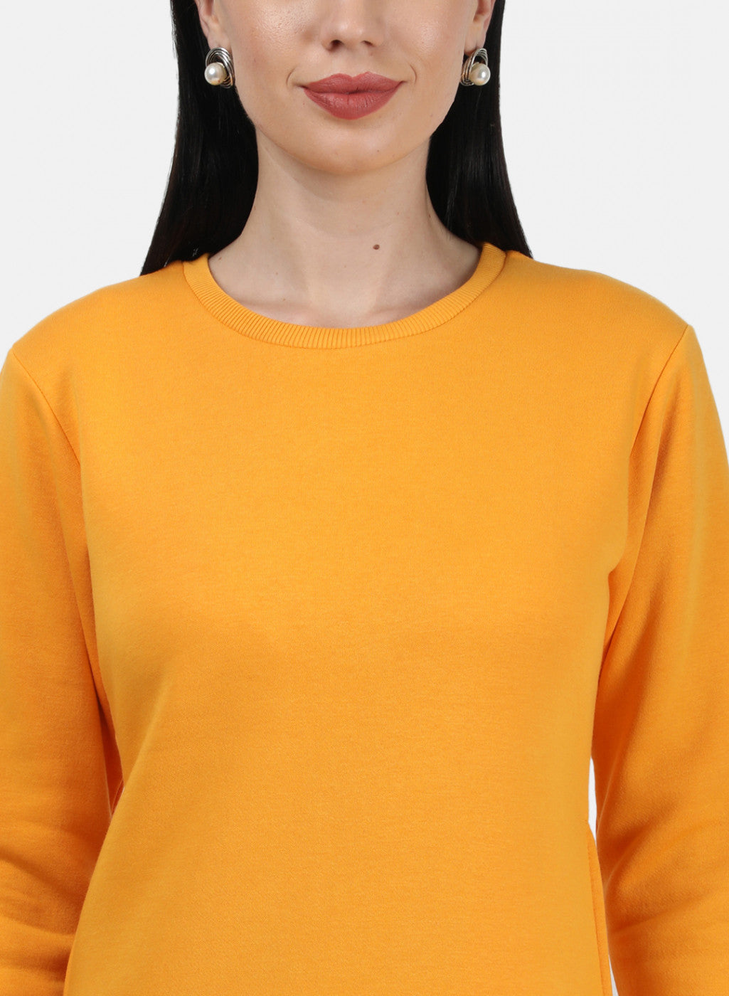 Women Mustard Plain Sweatshirt