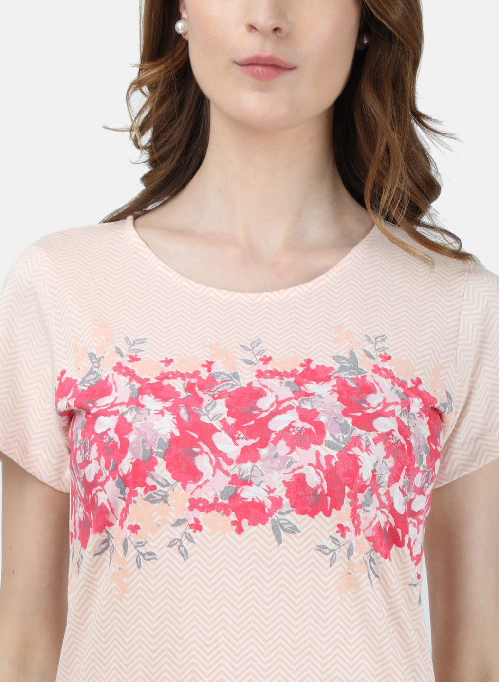 Womens Off White & Peach Printed Lower Set