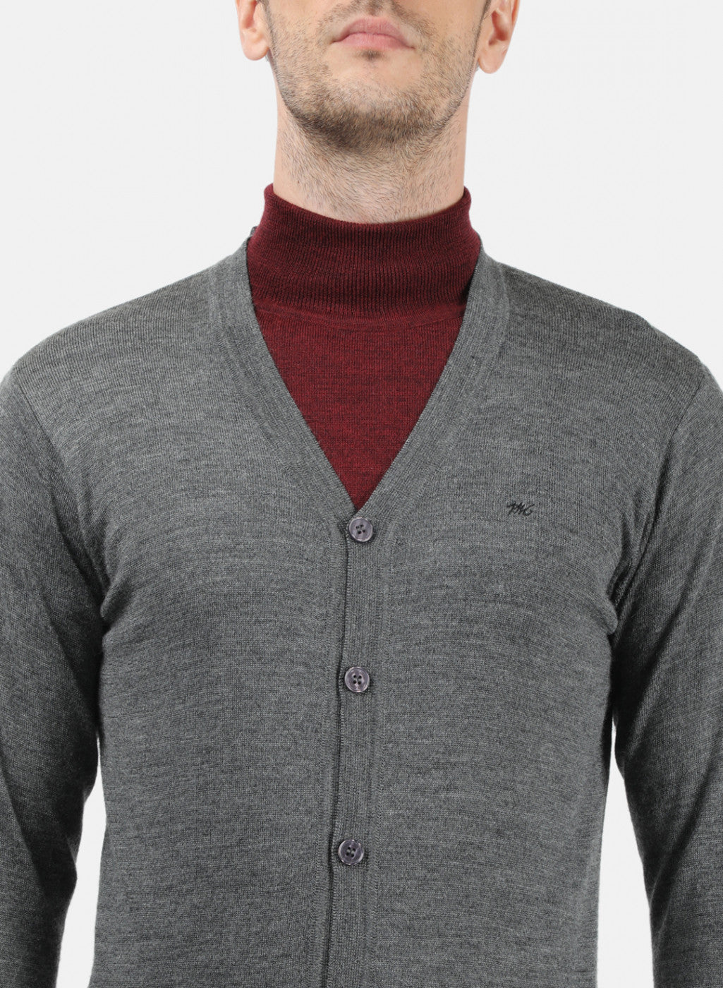 Men Grey Solid Cardigan
