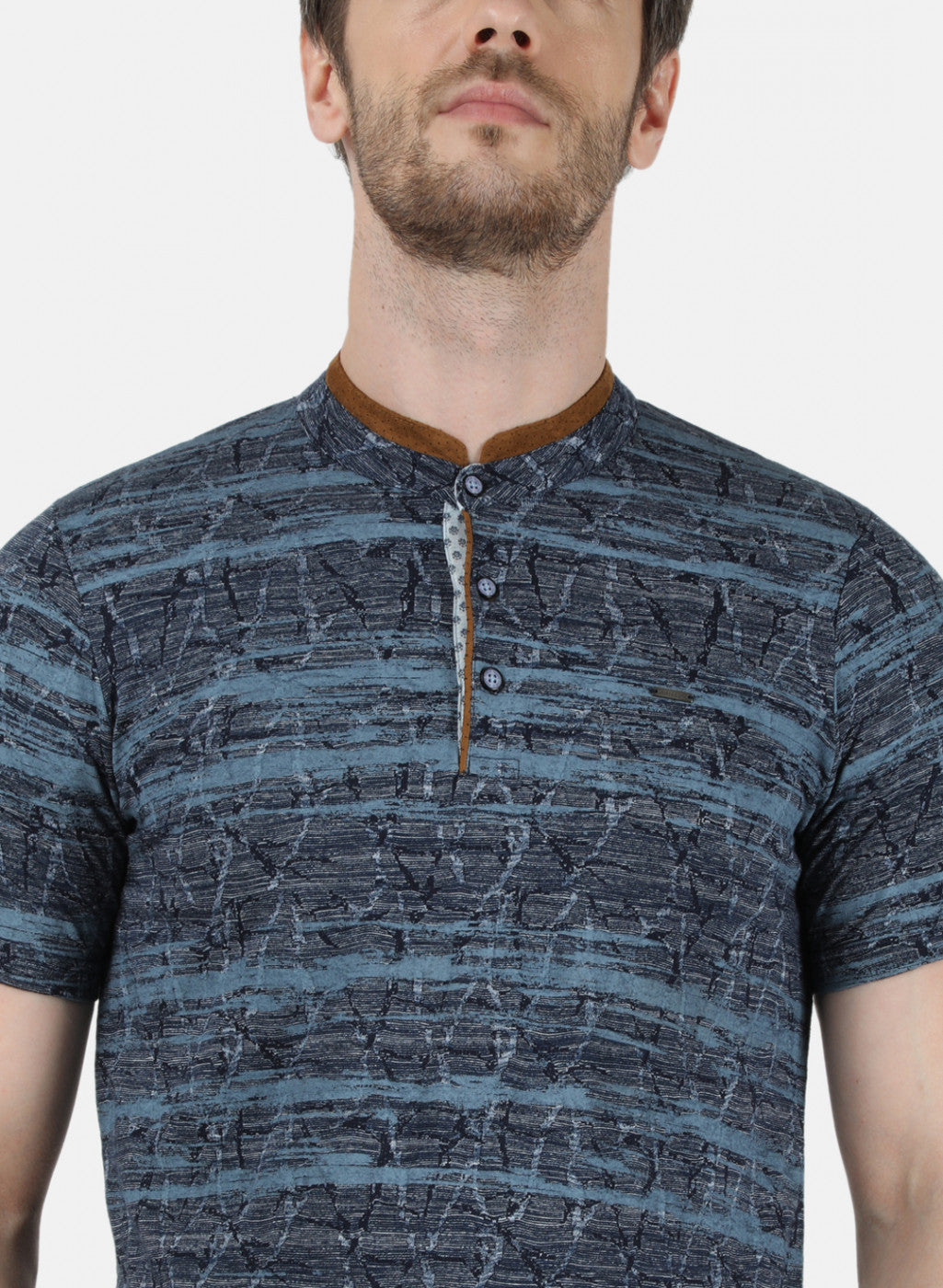 Mens Blue Self T-Shirt