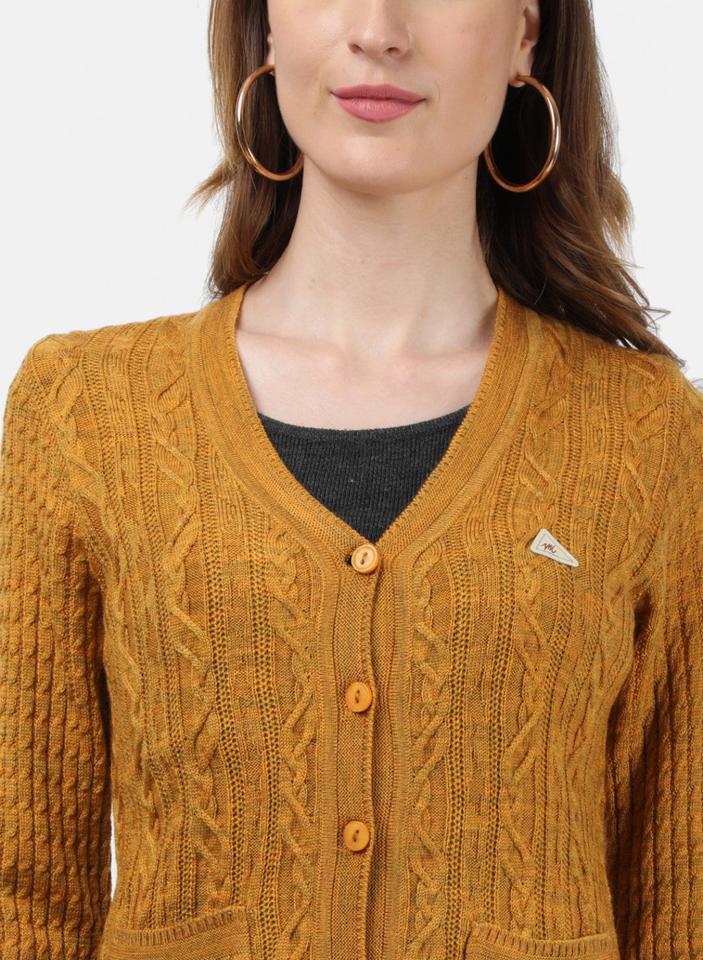 Women Yellow Self Cardigan