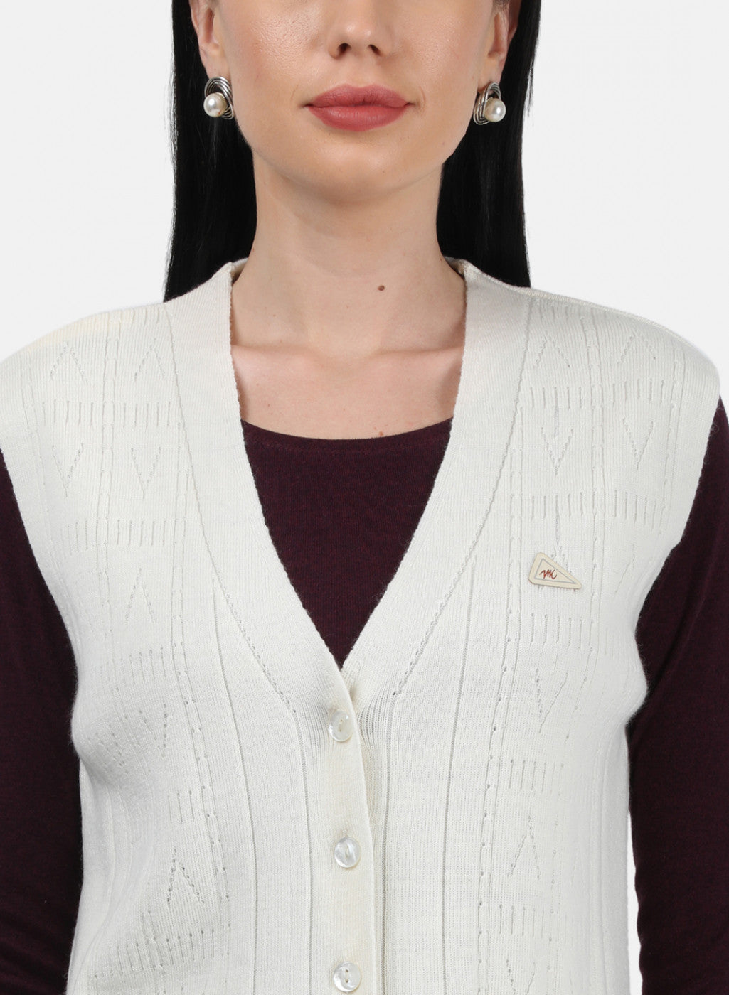 Women Off White Self Design Cardigan