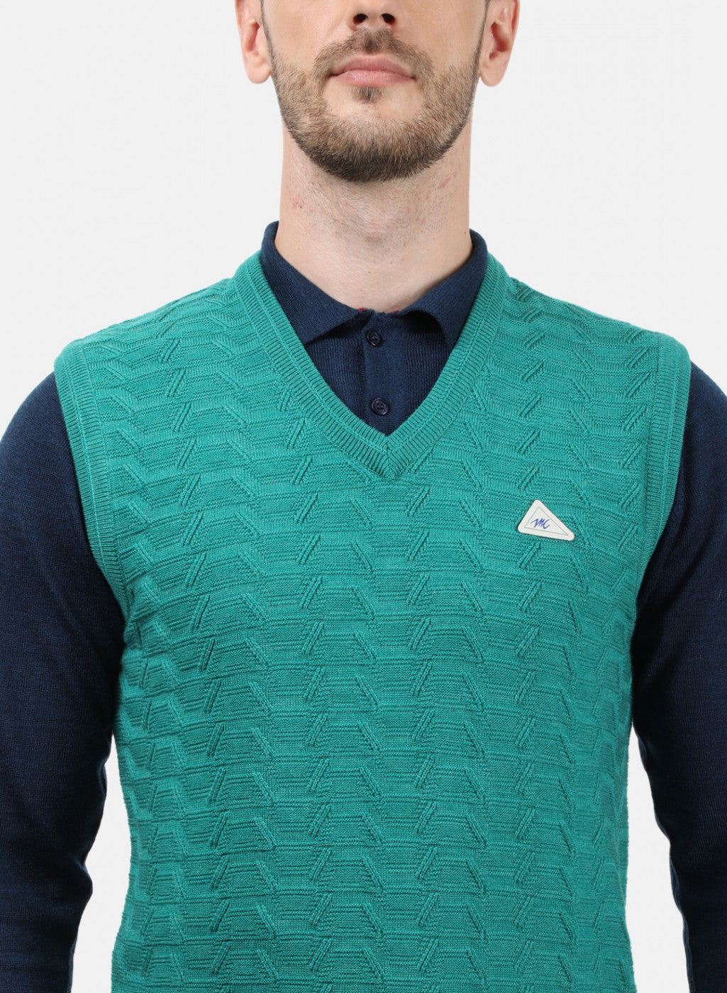 Men Blue Self Sweater